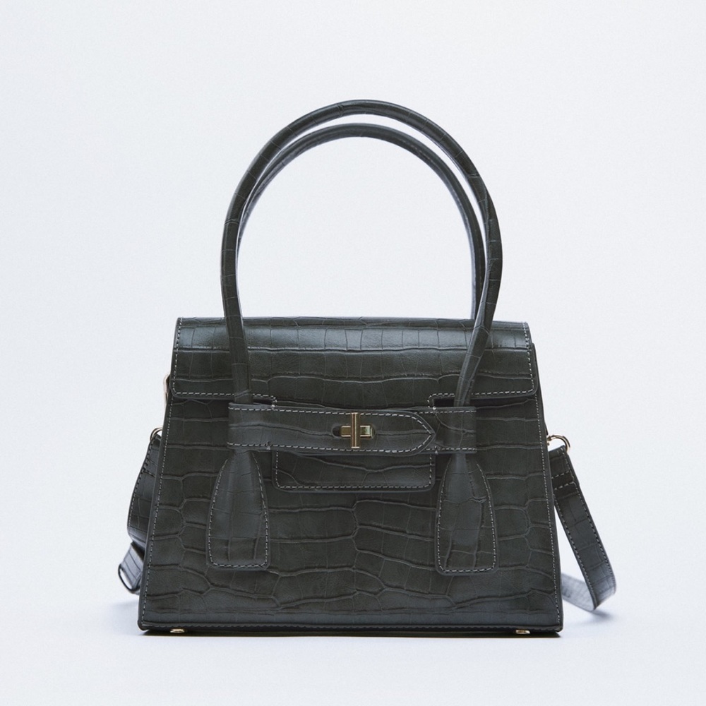 MOCK CROC DOUBLE STRAP CITY BAG